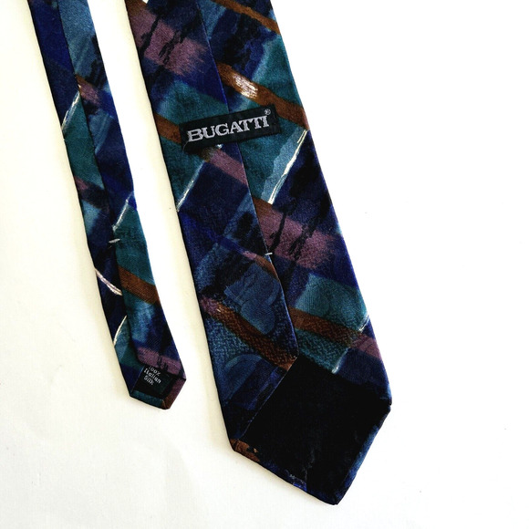 Vintage Bugatti Silk Tie Blue Abstract Colorful Maximalist Luxury Italian Silk - Picture 3 of 7